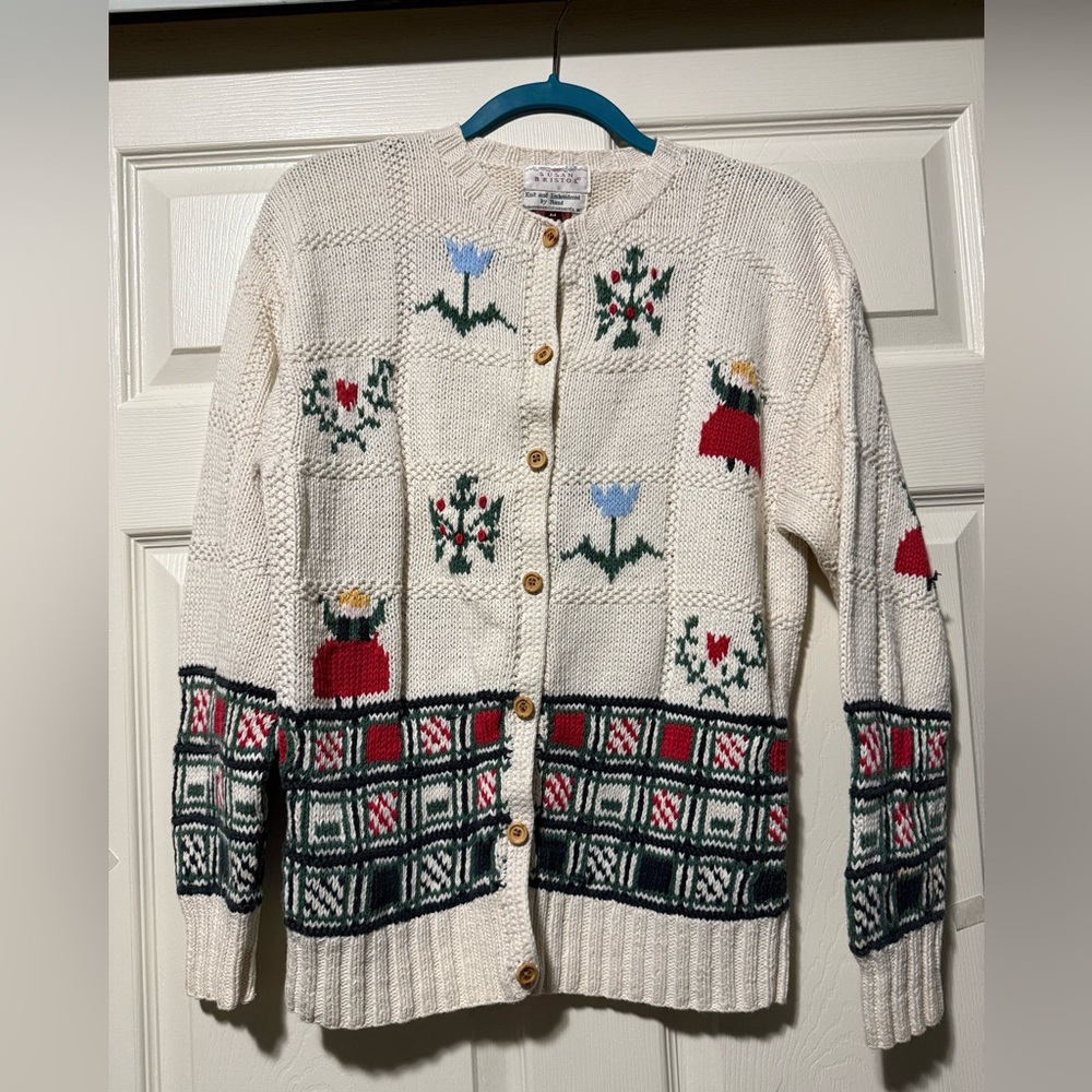 Susan Bristol Cream and Red Floral Cardigan